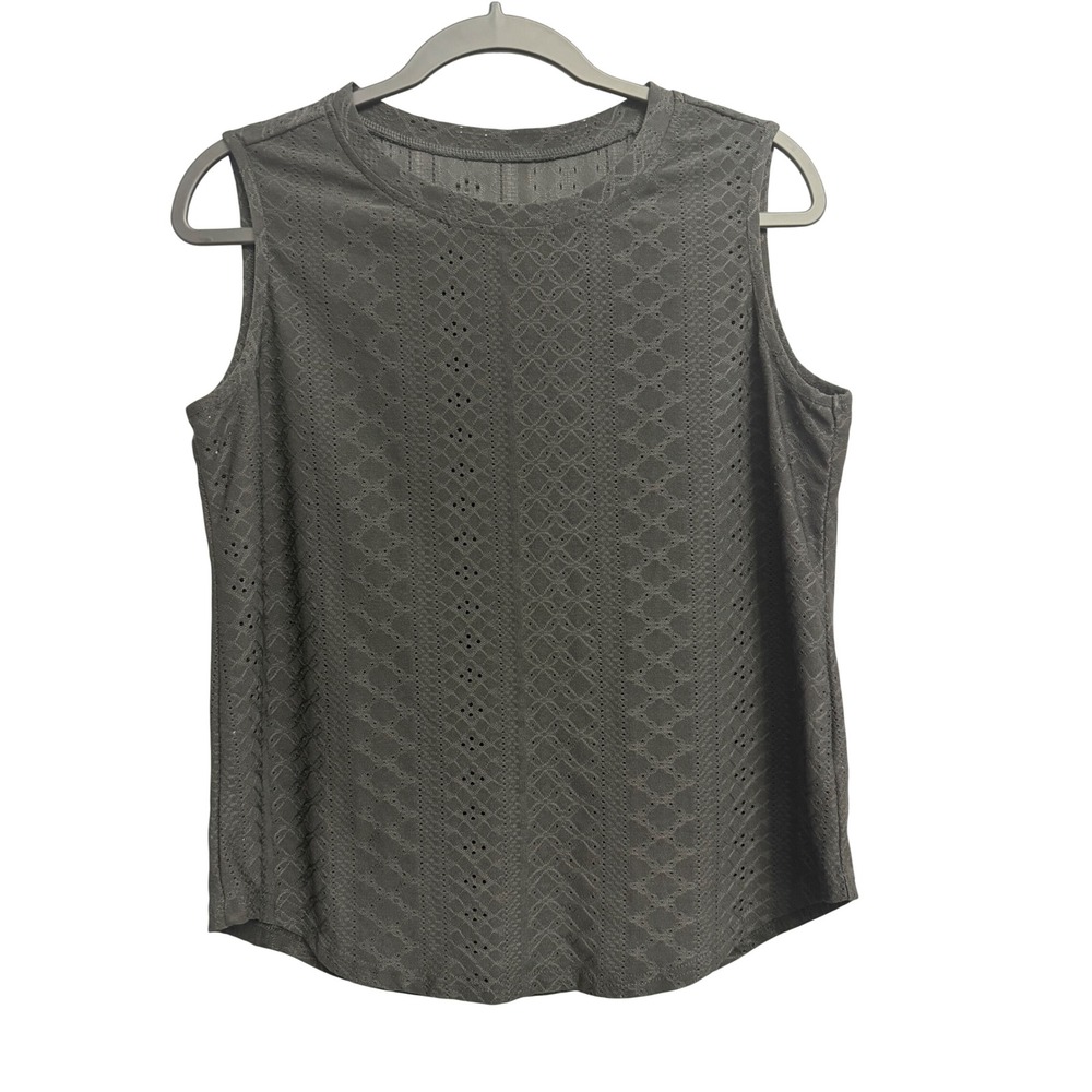 Womens Black Eyelet Knit Sleeveless Crew Neck Pointelle Tank Large Whimsygoth